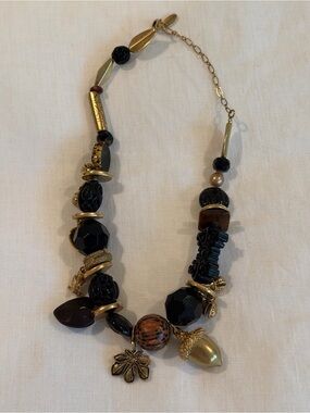 Pilgrim Black and Gold Mixed Bead Necklace with Brown Accent